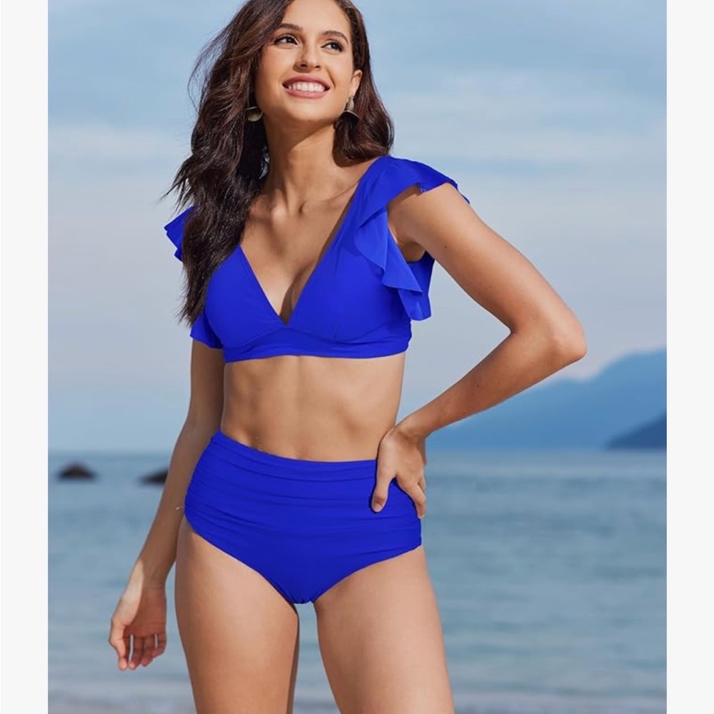 Chic Royal Blue Ruffle Bikini Set